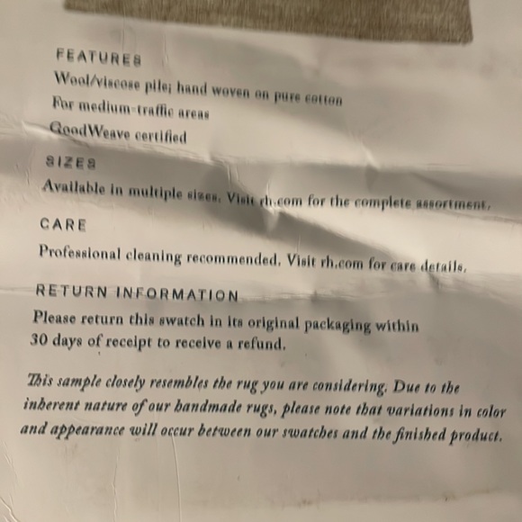 RH PAOLO WOOL RUG swatch - Picture 4 of 4